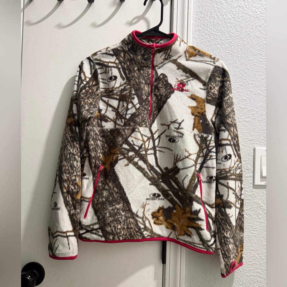 Mossy Oak Kids Camo Fleece Jacket with Pink Accents